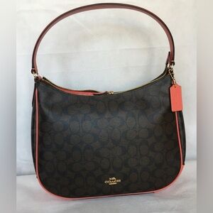 Coach Brown and Coral Signature Shoulder Bag